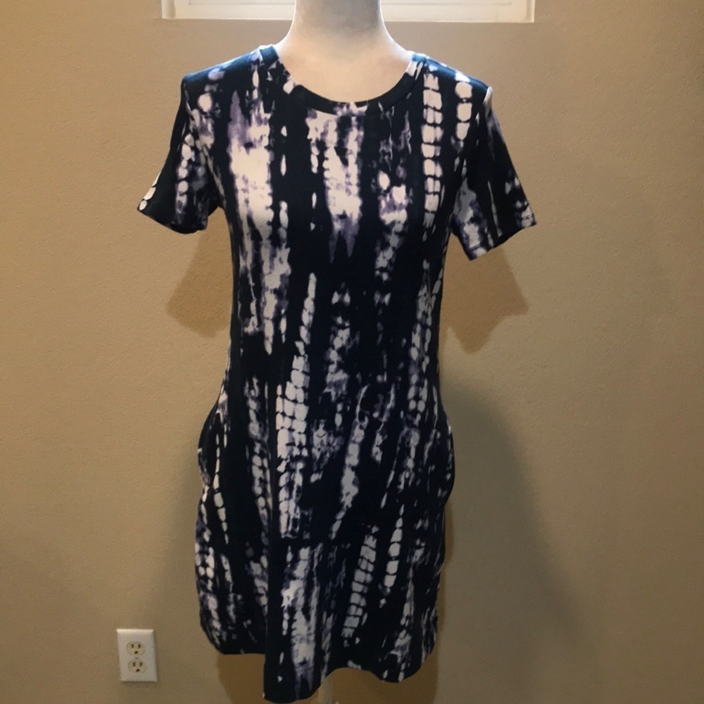 Ellen TRACY 94% Pima Cotton 6% Spandex Crew Neck Tee Shirt Dress Side Pockets-S